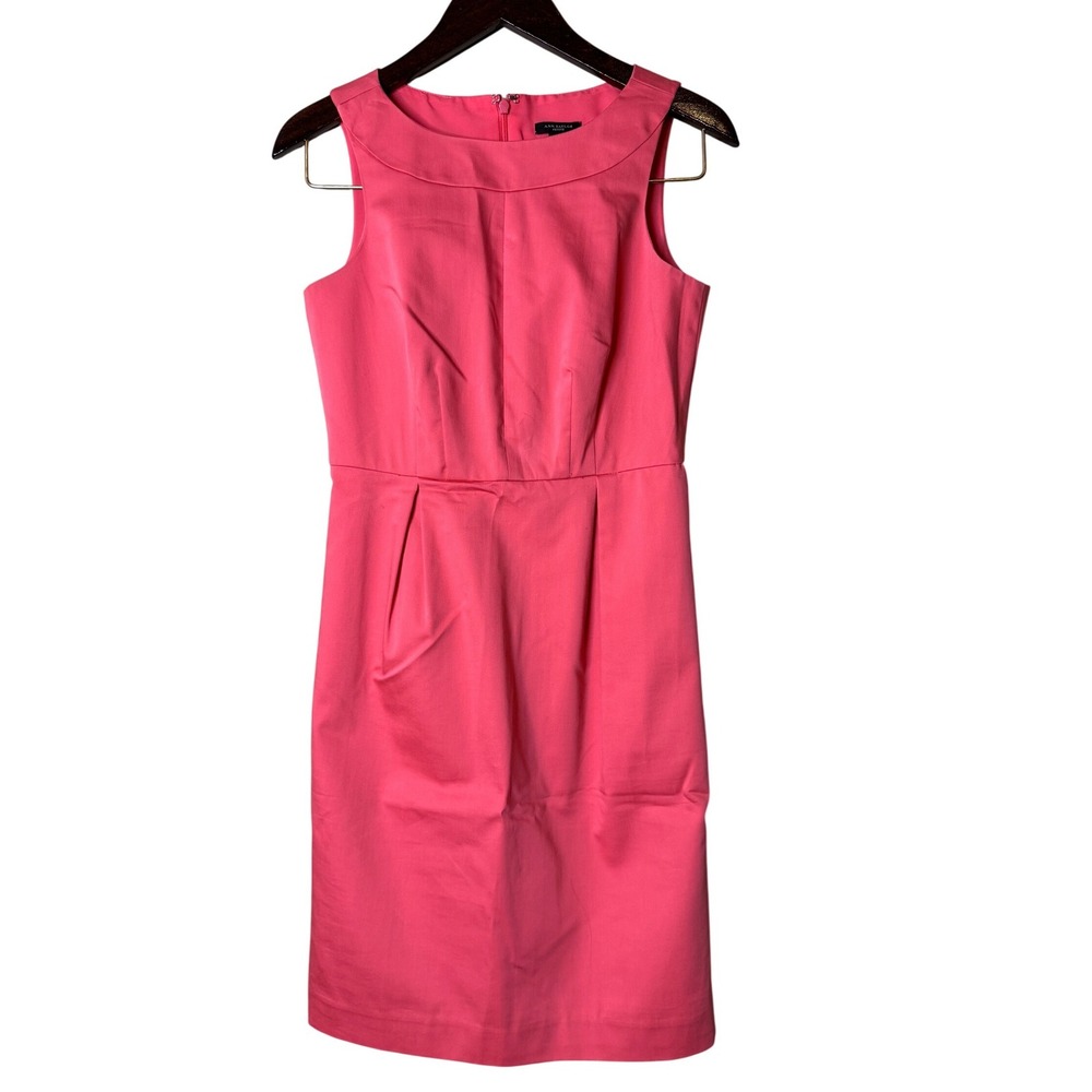 Ann Taylor Petite Pink Sleeveless Sheath Dress Portrait Neck Cotton Blend Sz 0P